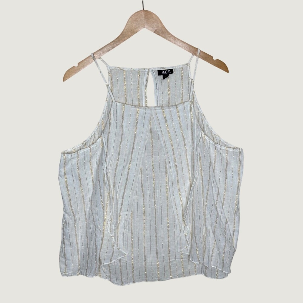 New a.n.a. Womens White and Gold Metallic Striped Halter Tank Top Size XL